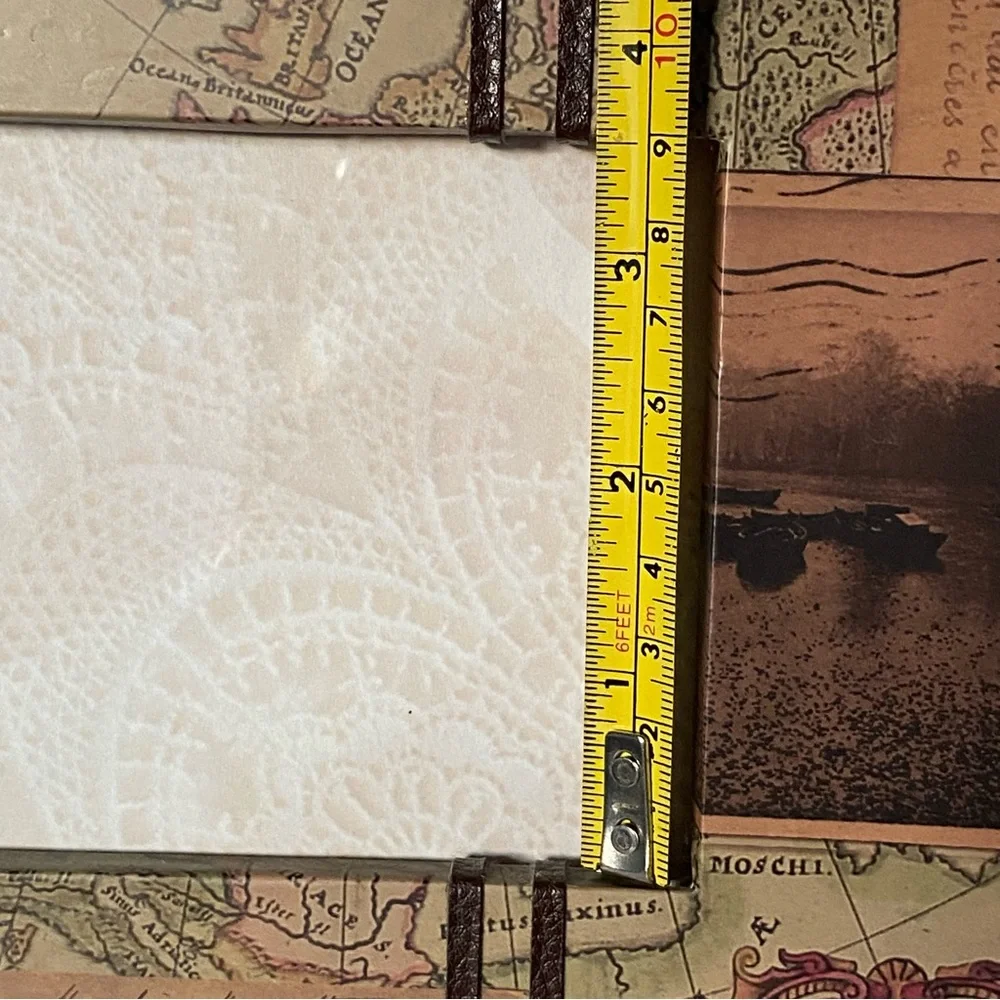 Suitcase Frame Old World Map Mud Pie 4 X 6” Photo Leather Handle Vintage Look